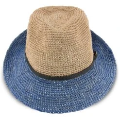 Manu - Scala LR687 Tea Crocheted Raffia Straw Fedora Hat -Bailey Store H LR687 DENM 1a