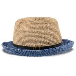Manu - Scala LR687 Tea Crocheted Raffia Straw Fedora Hat -Bailey Store H LR687 DENM 3a