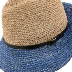 Manu - Scala LR687 Tea Crocheted Raffia Straw Fedora Hat -Bailey Store H LR687 DENM 5a