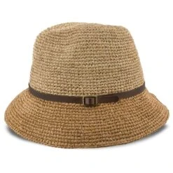 Manu - Scala LR687 Tea Crocheted Raffia Straw Fedora Hat -Bailey Store H LR687 TEA 2a