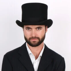 Mad Hatter - Walrus Hats Wool Felt 6 In. Height Victorian Top Hat - H7020 -Bailey Store H7020 BLK mo m1
