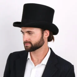 Mad Hatter - Walrus Hats Wool Felt 6 In. Height Victorian Top Hat - H7020 -Bailey Store H7020 BLK mo m2