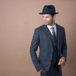 Layover - Walrus Hats Center Dent Wool Felt Fedora Hat -Bailey Store H7023 BLK mo m2