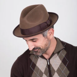 Layover - Walrus Hats Center Dent Wool Felt Fedora Hat -Bailey Store H7023 BRN mo m1