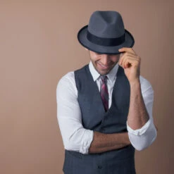 Layover - Walrus Hats Center Dent Wool Felt Fedora Hat -Bailey Store H7023 GY mo m2