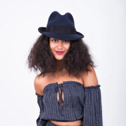 Layover - Walrus Hats Center Dent Wool Felt Fedora Hat -Bailey Store H7023 NAVY mo f2