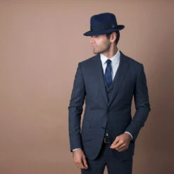 Layover - Walrus Hats Center Dent Wool Felt Fedora Hat -Bailey Store H7023 NAVY mo m2