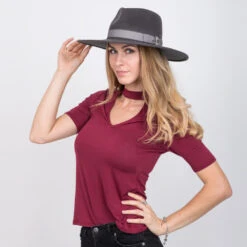 Stingray - Walrus Hats Grey Wide Brim Wool Felt Fedora Hat -Bailey Store H7032 GRAY mo f1