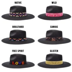 Walrus Hats Castle Black W/ Festival Bands Wool Fedora Hat -Bailey Store H7046WALRUSBANDS BLACK3