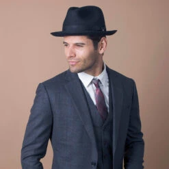 Layover - Walrus Hats Center Dent Wool Felt Fedora Hat -Bailey Store h7023 blk mo m2 d18e938c e561 4385 b546 fb0ef324da04