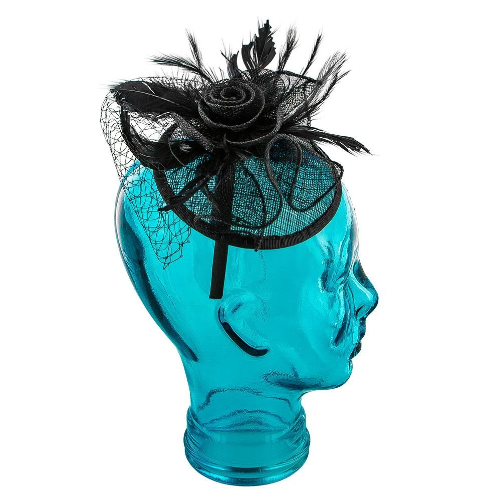 Jeanne Simmons Rose Black Sinamay Fascinator Hat 6 Jeanne Simmons Rose Black Sinamay Fascinator Hat - Image 6