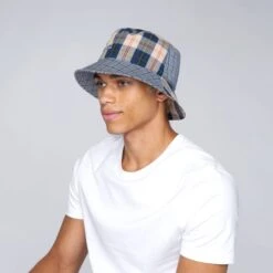 Kangol Plaid Mashup Cotton Bucket Hat -Bailey Store kangol plaid mash up mykonos blue 2