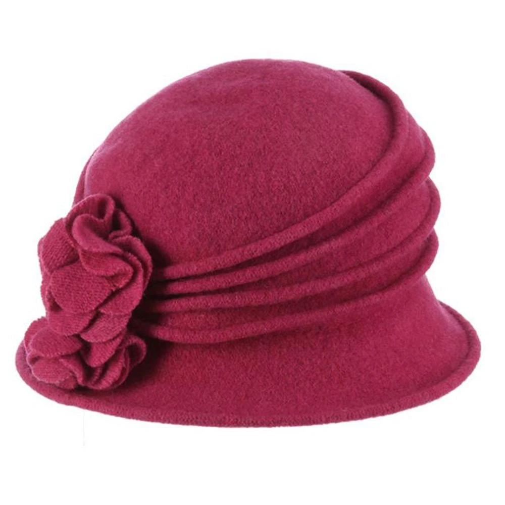 Charlotte - Scala LW497 Taupe Knit Wool Cloche Hat W/ Side Flower 18 Charlotte - Scala LW497 Taupe Knit Wool Cloche Hat W/ Side Flower - Image 18