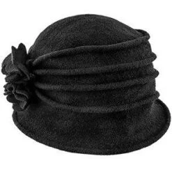 Charlotte - Scala LW497 Taupe Knit Wool Cloche Hat W/ Side Flower