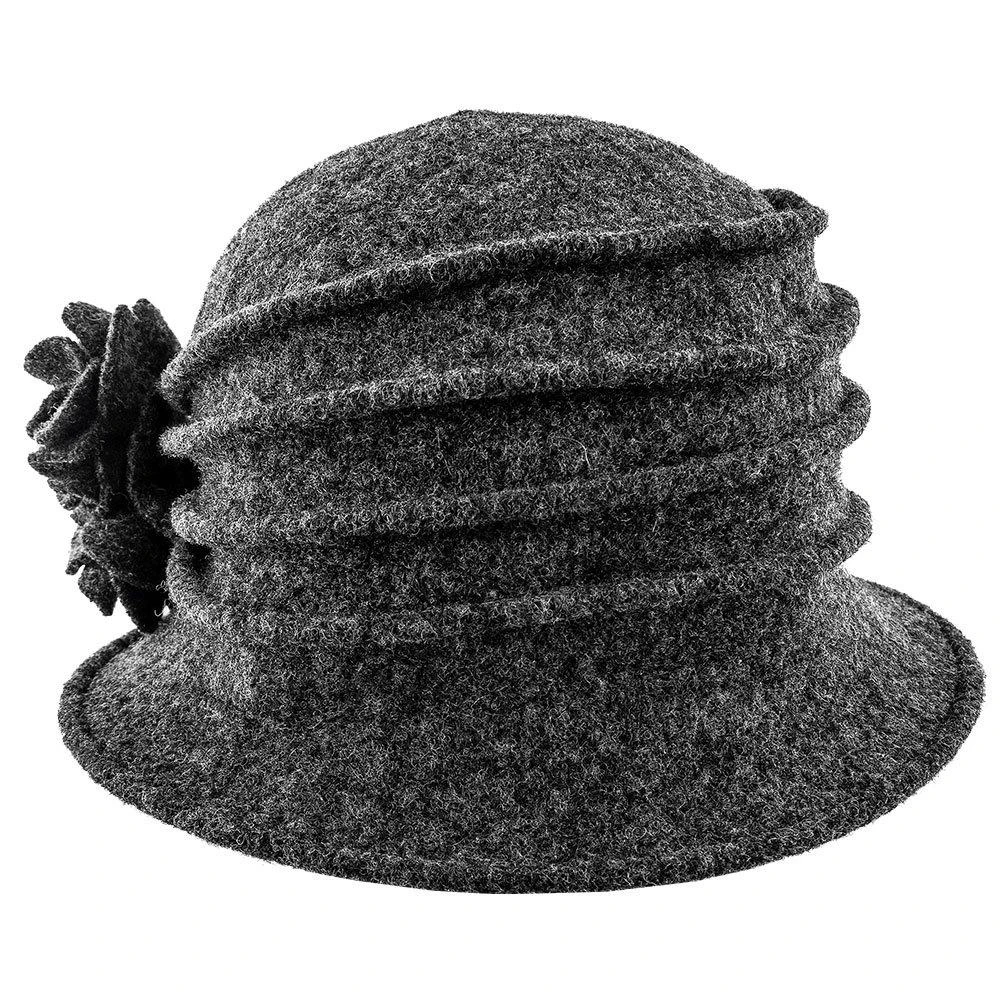 Charlotte - Scala LW497 Taupe Knit Wool Cloche Hat W/ Side Flower 3 Charlotte - Scala LW497 Taupe Knit Wool Cloche Hat W/ Side Flower - Image 3