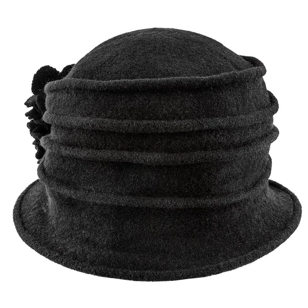 Charlotte - Scala LW497 Taupe Knit Wool Cloche Hat W/ Side Flower 5 Charlotte - Scala LW497 Taupe Knit Wool Cloche Hat W/ Side Flower - Image 5