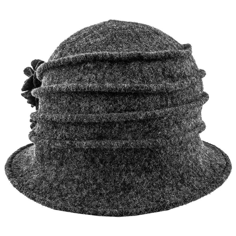 Charlotte - Scala LW497 Taupe Knit Wool Cloche Hat W/ Side Flower 6 Charlotte - Scala LW497 Taupe Knit Wool Cloche Hat W/ Side Flower - Image 6