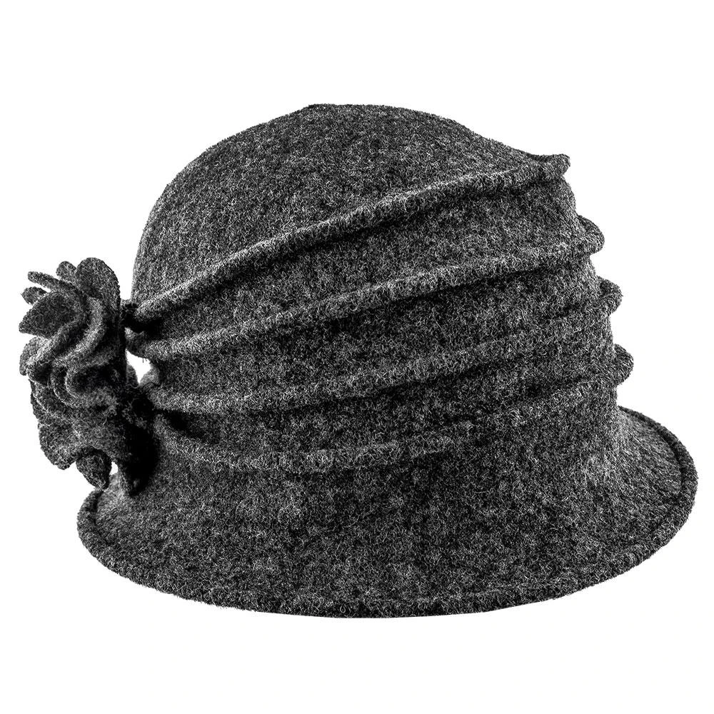 Charlotte - Scala LW497 Taupe Knit Wool Cloche Hat W/ Side Flower 8 Charlotte - Scala LW497 Taupe Knit Wool Cloche Hat W/ Side Flower - Image 8