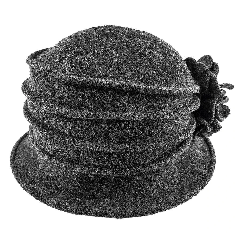 Charlotte - Scala LW497 Taupe Knit Wool Cloche Hat W/ Side Flower 12 Charlotte - Scala LW497 Taupe Knit Wool Cloche Hat W/ Side Flower - Image 12