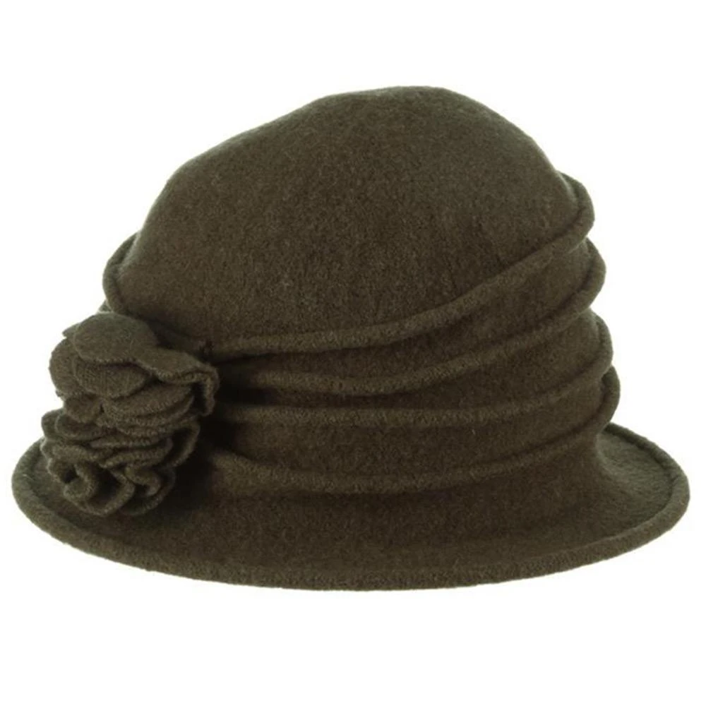 Charlotte - Scala LW497 Taupe Knit Wool Cloche Hat W/ Side Flower 20 Charlotte - Scala LW497 Taupe Knit Wool Cloche Hat W/ Side Flower - Image 20