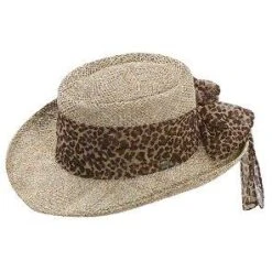 Scala Sojourner Natural Twisted Seagrass Straw W/ Animal Print Scarf Gambler Hat