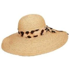 Namibia - Scala LR659 Natural Organic Raffia Braid Wide Brim Hat W/ Animal Print Scarf