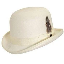 Bordeaux - Stacy Adams SAW506 Ivory Wool Felt Derby Hat -Bailey Store stacy adams bowler ivory large bordeaux stacy adams saw506 ivory wool felt derby hat hat 16556516835468