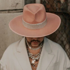 Walrus Hats Castle Pink W/ Festival Bands Wool Fedora Hat -Bailey Store walrus castle hat h4051pink 5 square